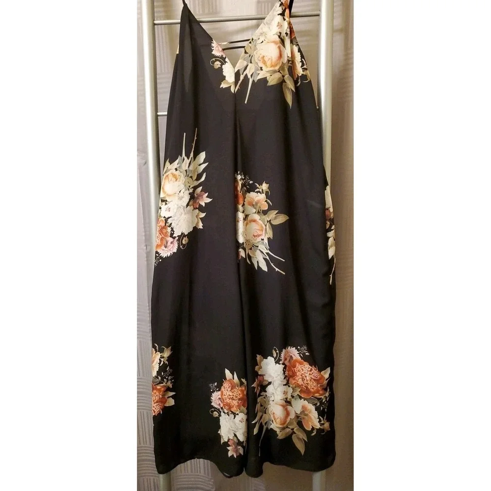 Flora‎ by Flora Nikrooz Small Slip Sleep Romper Jumper Black Floral Romantic